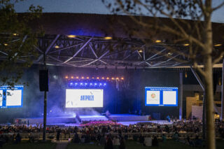 People gather for the ArtPrize award ceremony at the Acrisure Amphitheater in Grand Rapids, Mich., on Saturday, Oct. 3, 2026.