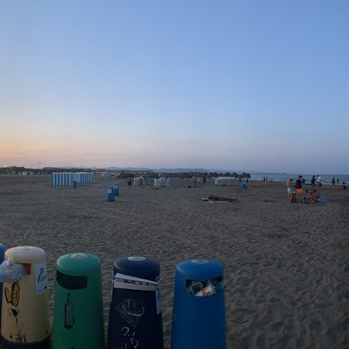 Panoramic of the shoreline at dusk
