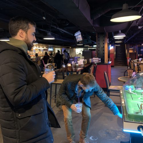 dubbs and salfai preparing an arcade game