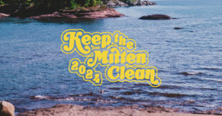 keep the mitten clean 2024 logo, yellow on water background