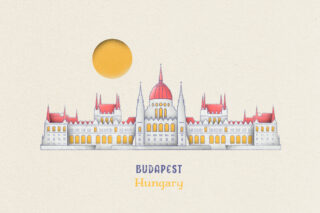 travel poster design of the parliament building in budapest