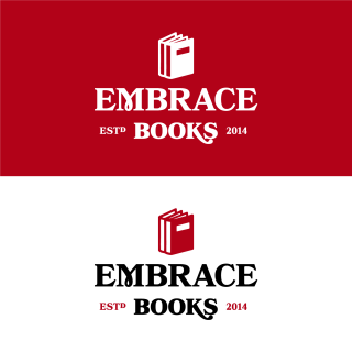 embrace books logo in red and color mockups